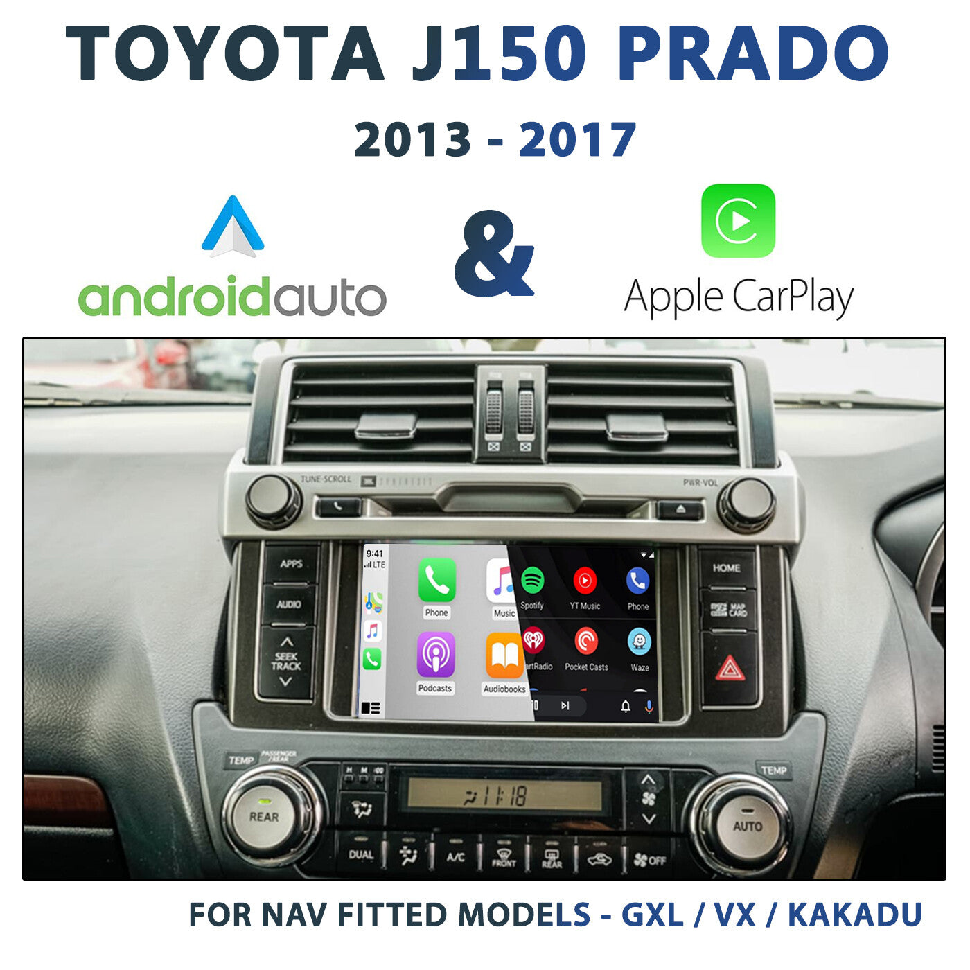 Wireless Apple Carplay Android Auto Decoder for TOYOTA PRADO 2014-2021Support Mirroring Navigation Reverse Camera Car