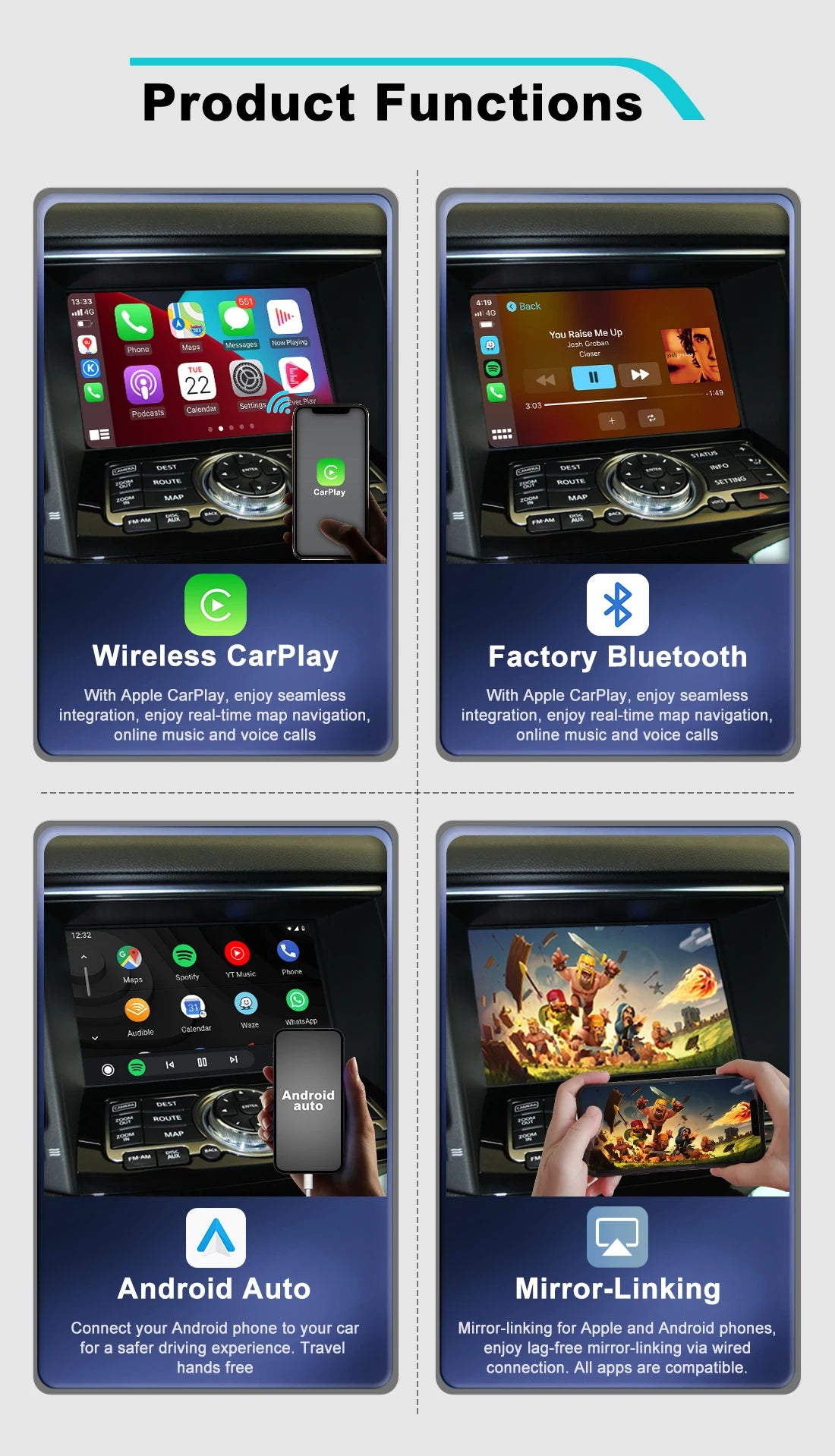 Apple CarPlay Android Auto For Infiniti G35 M35 M25 G37 G25 FX35 QX50 EX35 EX25 CarPlay Upgrade Interface