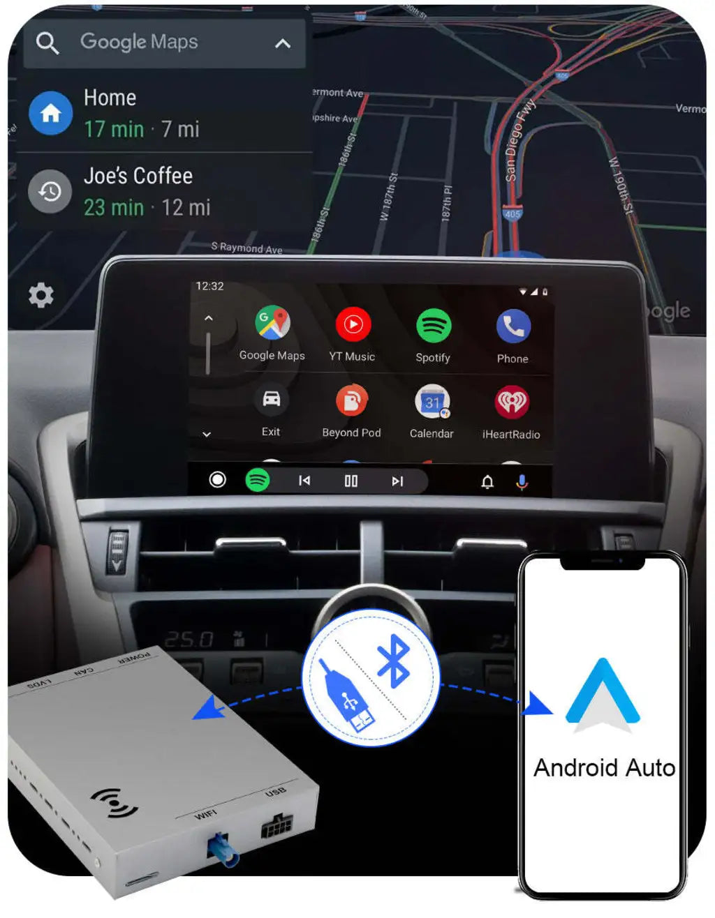Wireless CarPlay Android Auto Module for 2014-2019 Lexus NX RX IS ES GS RC CT LS LX LC UX with Android Mirror Link AirPlay Functions
