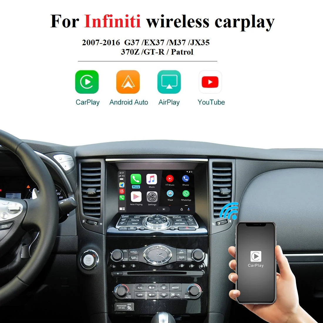 Apple CarPlay Android Auto For Infiniti G35 M35 M25 G37 G25 FX35 QX50 EX35 EX25 CarPlay Upgrade Interface