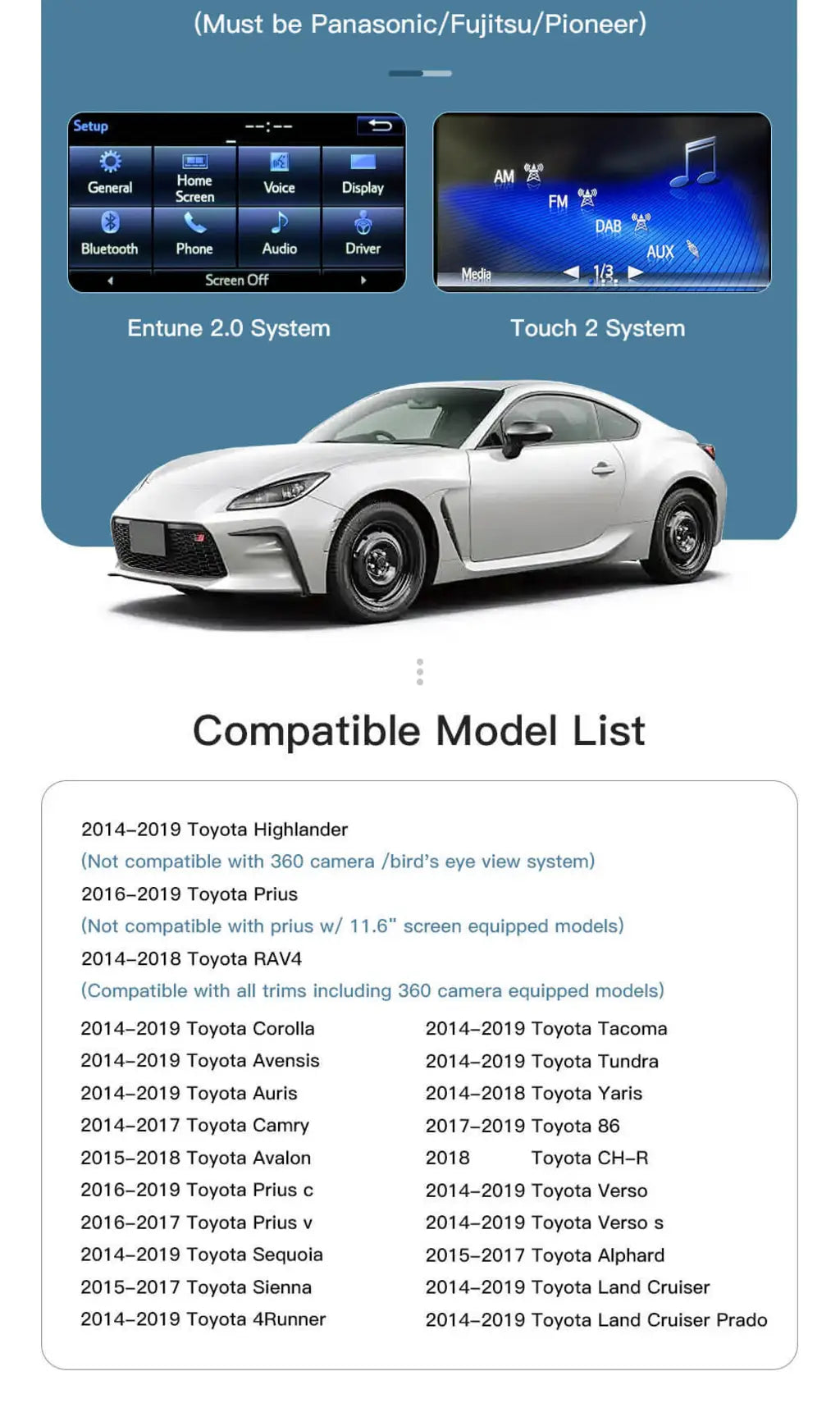 Wireless Apple Carplay/Android Auto Module For TOYOTA Touch2 Entune2.0 Highlander Tundra Sienna Prius Yaris Camry CHR