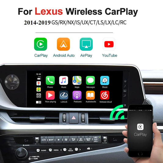 Wireless CarPlay Android Auto Module for 2014-2019 Lexus NX RX IS ES GS RC CT LS LX LC UX with Android Mirror Link AirPlay Functions